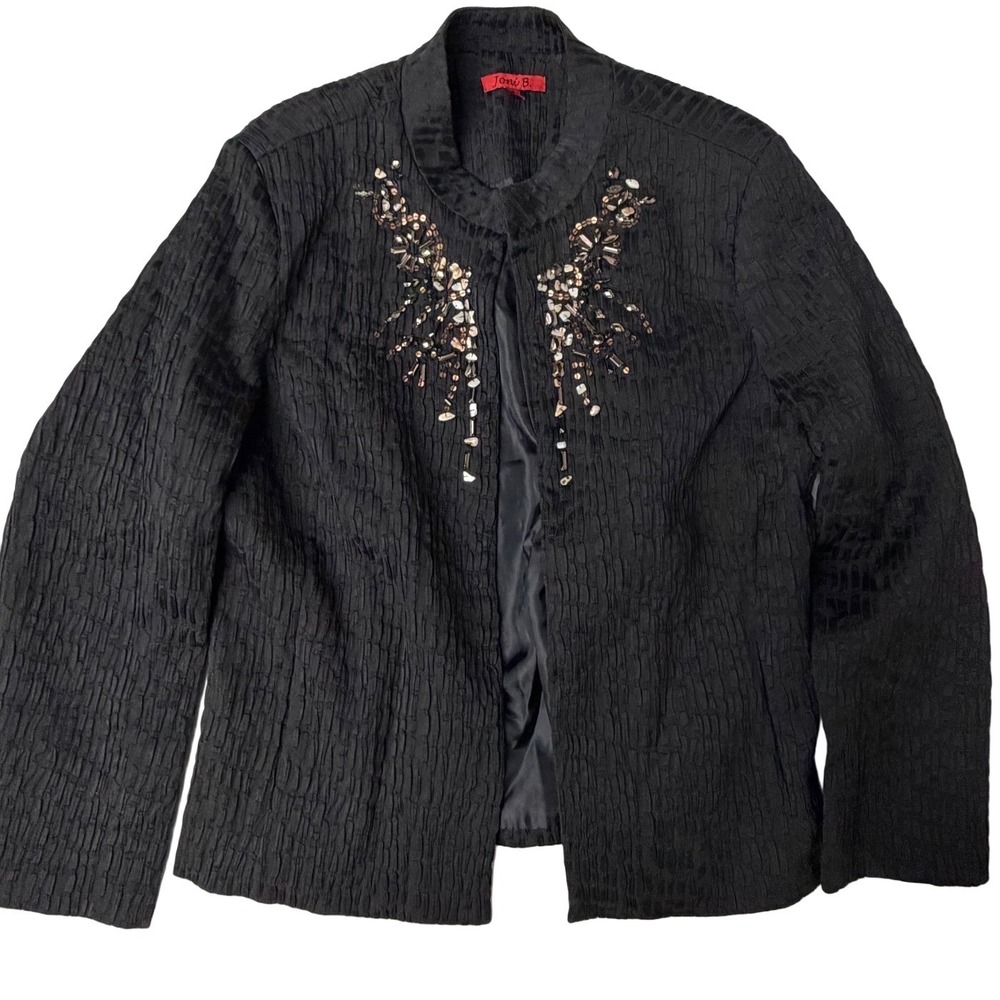 Vintage Formal Black Beaded Textured Glamoratti Blazer M Gold‎ Embellished Luxe